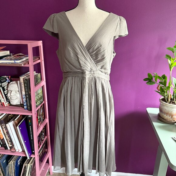 J.Crew Gray Silk Chiffon Mirabelle Dress Dress Size 10 - Picture 2 of 8